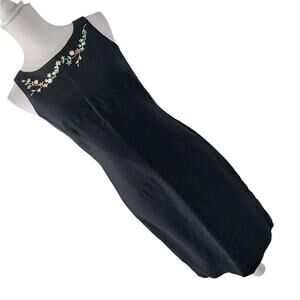 CASUAL CORNER! BLACK LINEN BLEND SHOFT STYLE, EMBROIDERED FLOWERS DRESS! SZ 2